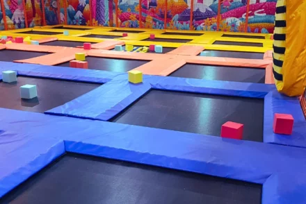 Colorful trampoline park.