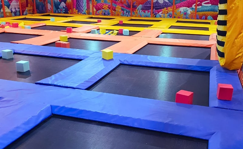 Colorful trampoline park.